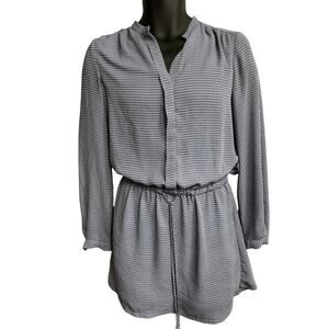 Fleur Bleue Dress Womens XS Blue Geometric Blouson Mini Long Sleeve V-Neck